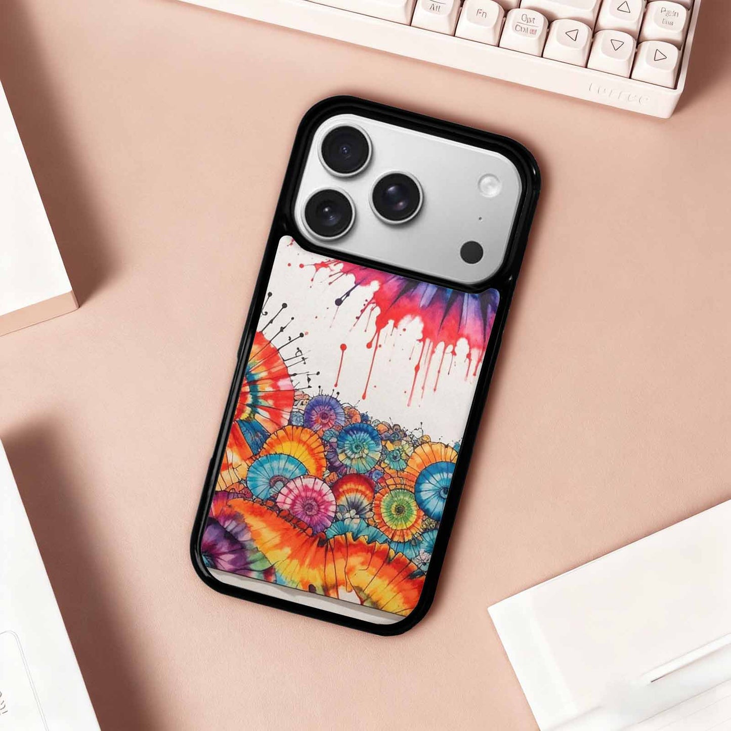 iPhone 17 Pro Case — Tie Dye Swirls Black Red Tie, Customized Protective Case