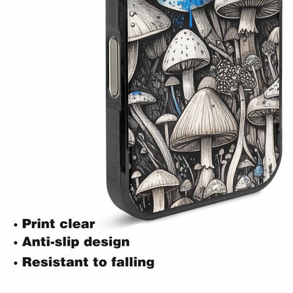 iPhone 16 Pro Max Case — Mushrooms General Black Blue Ink Mushrooms, Custom Designed Case Cover