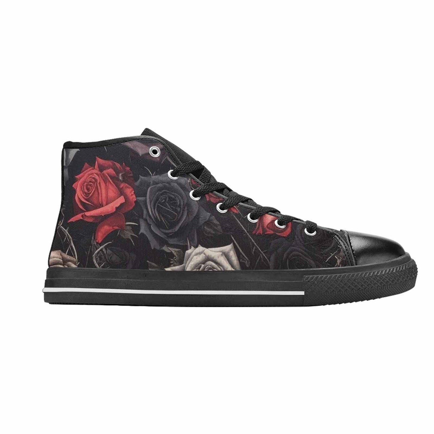 MEN'S Black Gothic Rose High Top Canvas Neon Fantasy Custom Sneakers