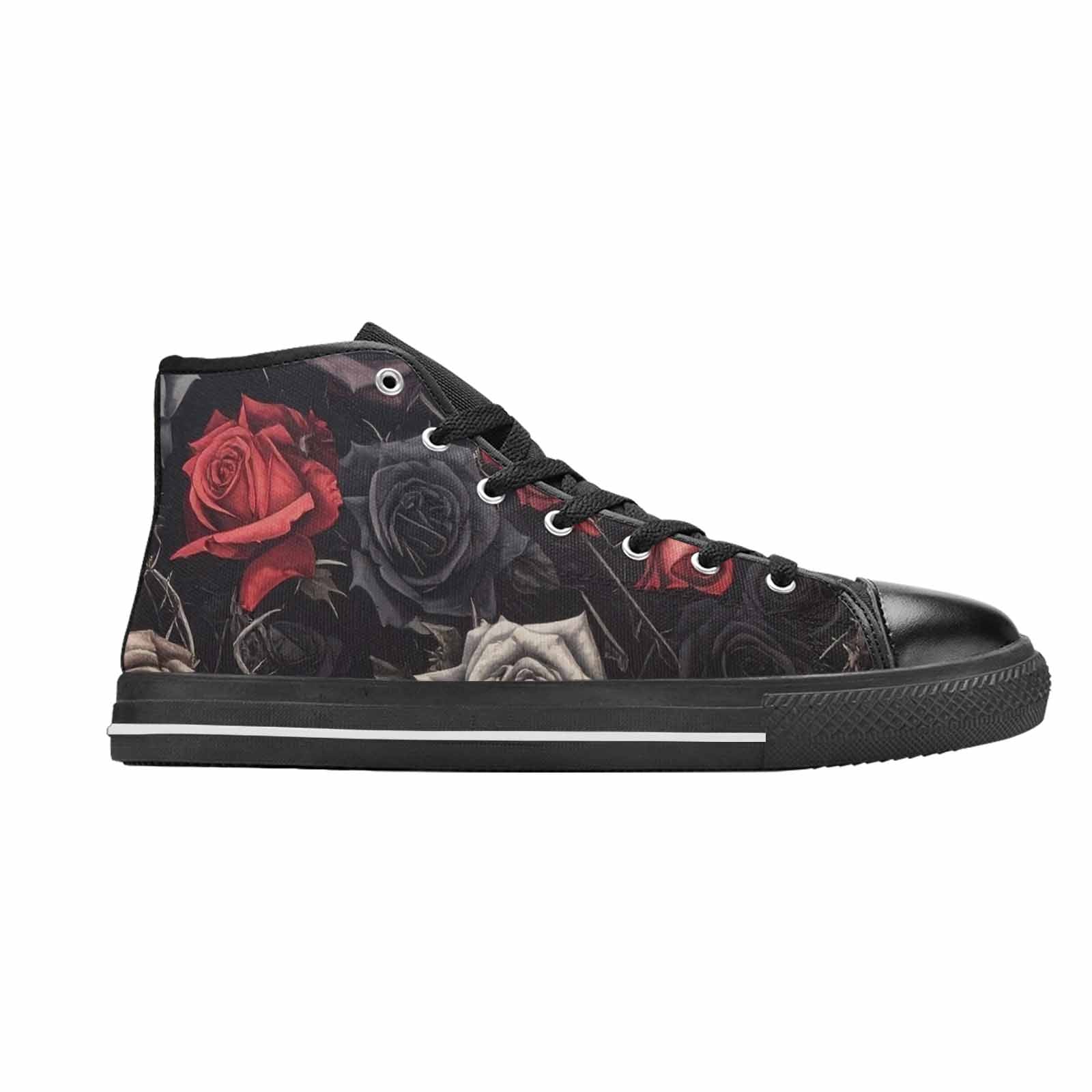MEN'S Black Gothic Rose High Top Canvas Neon Fantasy Custom Sneakers
