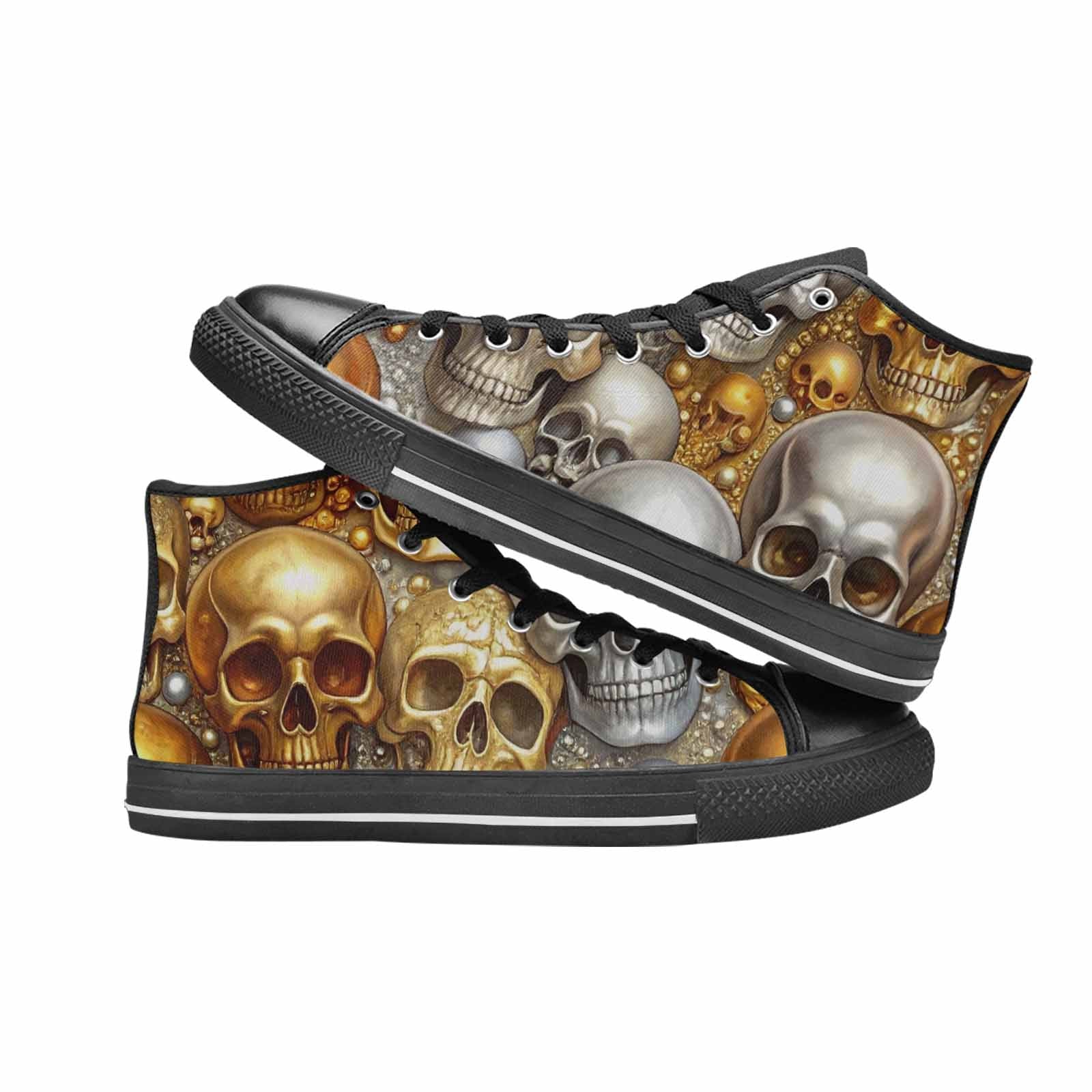 WOMEN'S Skulls - Metallic-Chrome- High Top Canvas Cottagecore Custom Shoes