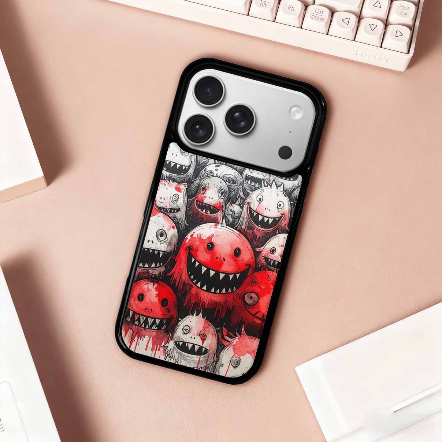 iPhone 17 Pro Case — Black Red Ink Monsters General Cartoon, Original Design Phone Case