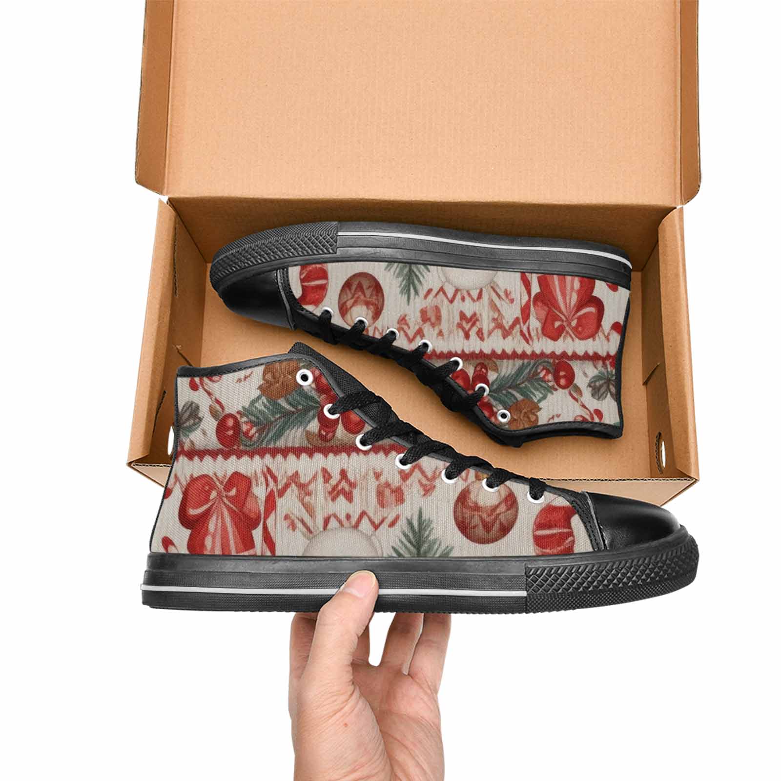 WOMEN'S Christmas Holly Snowflake High Top Canvas Wallpaper Art Custom Sneakers