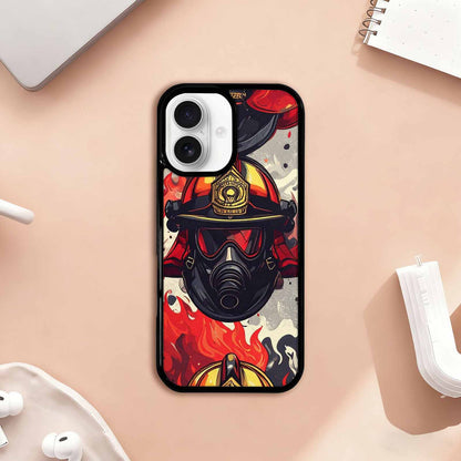 iPhone 17 Case — Firefighter Pattern, Flames Axes Original Art, Custom Printed Phone Case