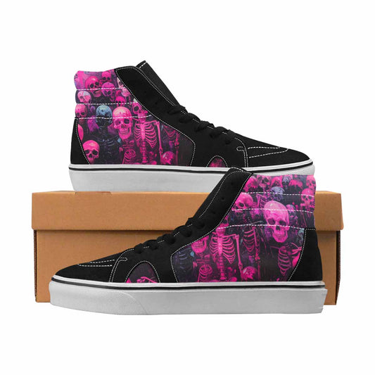 MEN'S Skulls Neon Pink Glow High Top Canvas Personalized Wallpaper Art Custom Canvas Shoes