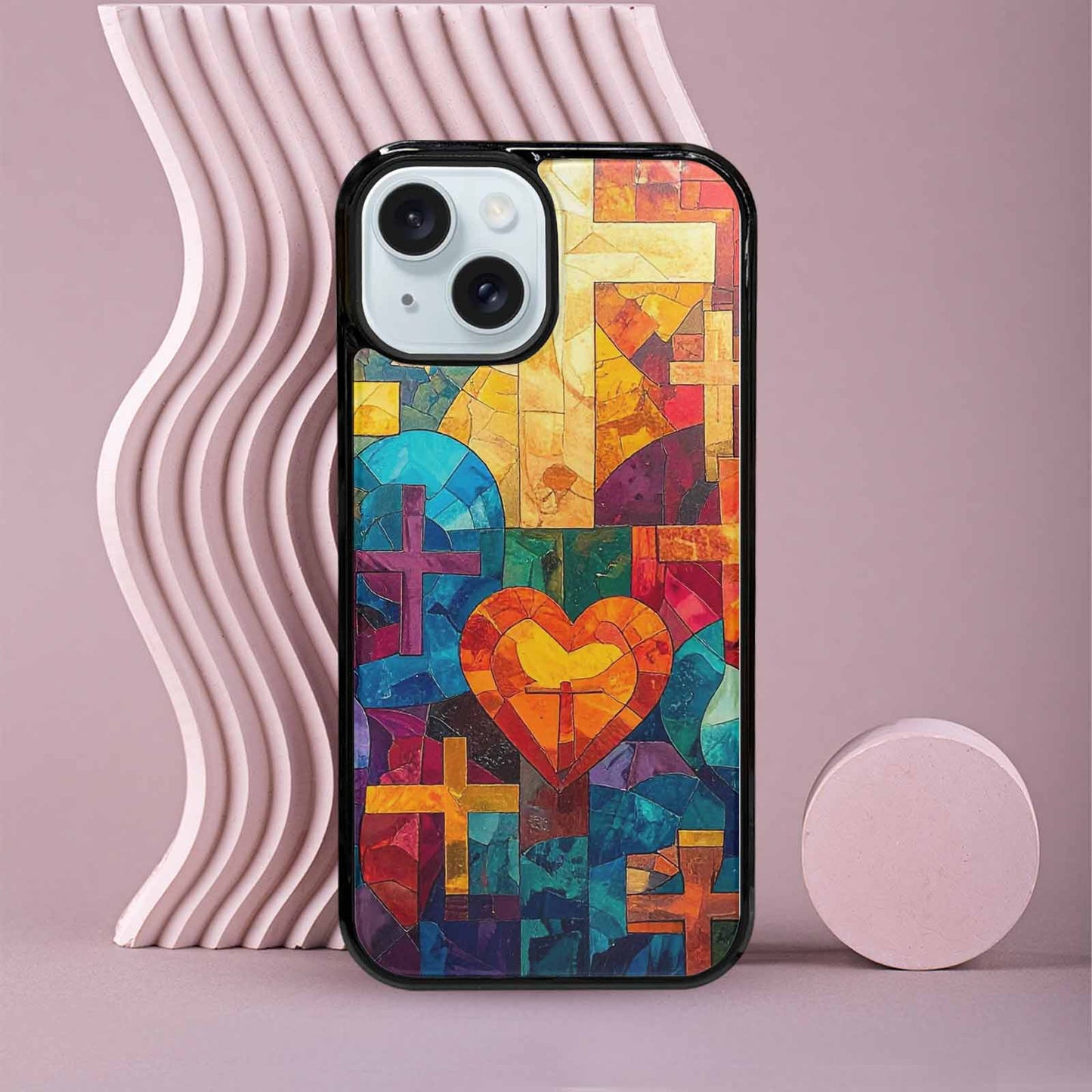 iPhone 15 Case — Faith Cross And Faith Icons Pattern, Personalized Phone Case