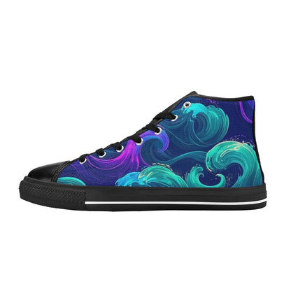 WOMEN'S Glowing Ocean Swirls High Top Canvas Aesthetic Shoes