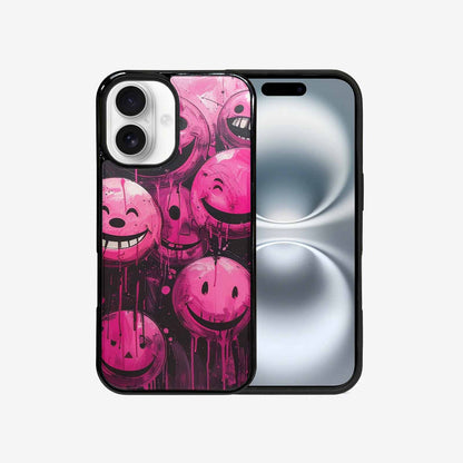iPhone 16 Case — Melting Moon Smiley Black Pink Ink, Original Design Phone Case