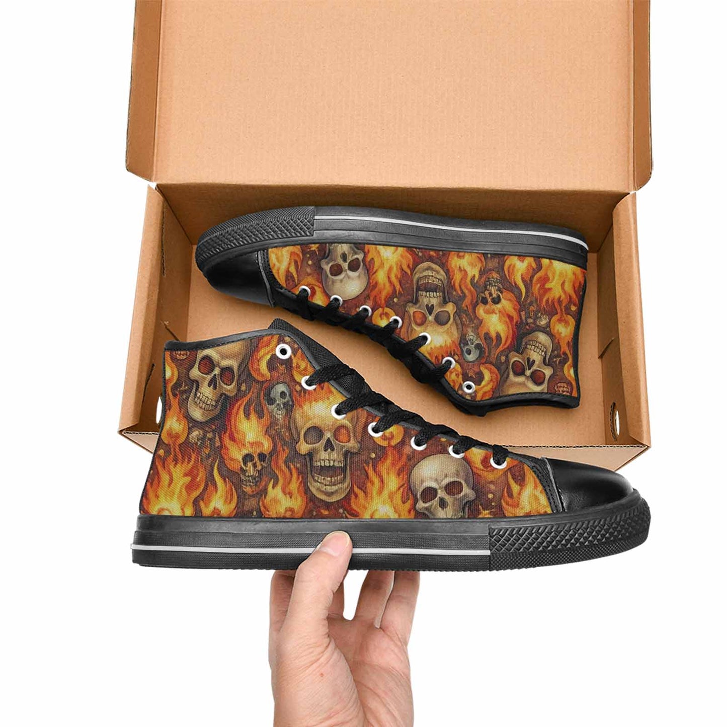 MEN'S Skulls - Flaming High Top Canvas Vivid Custom Shoes