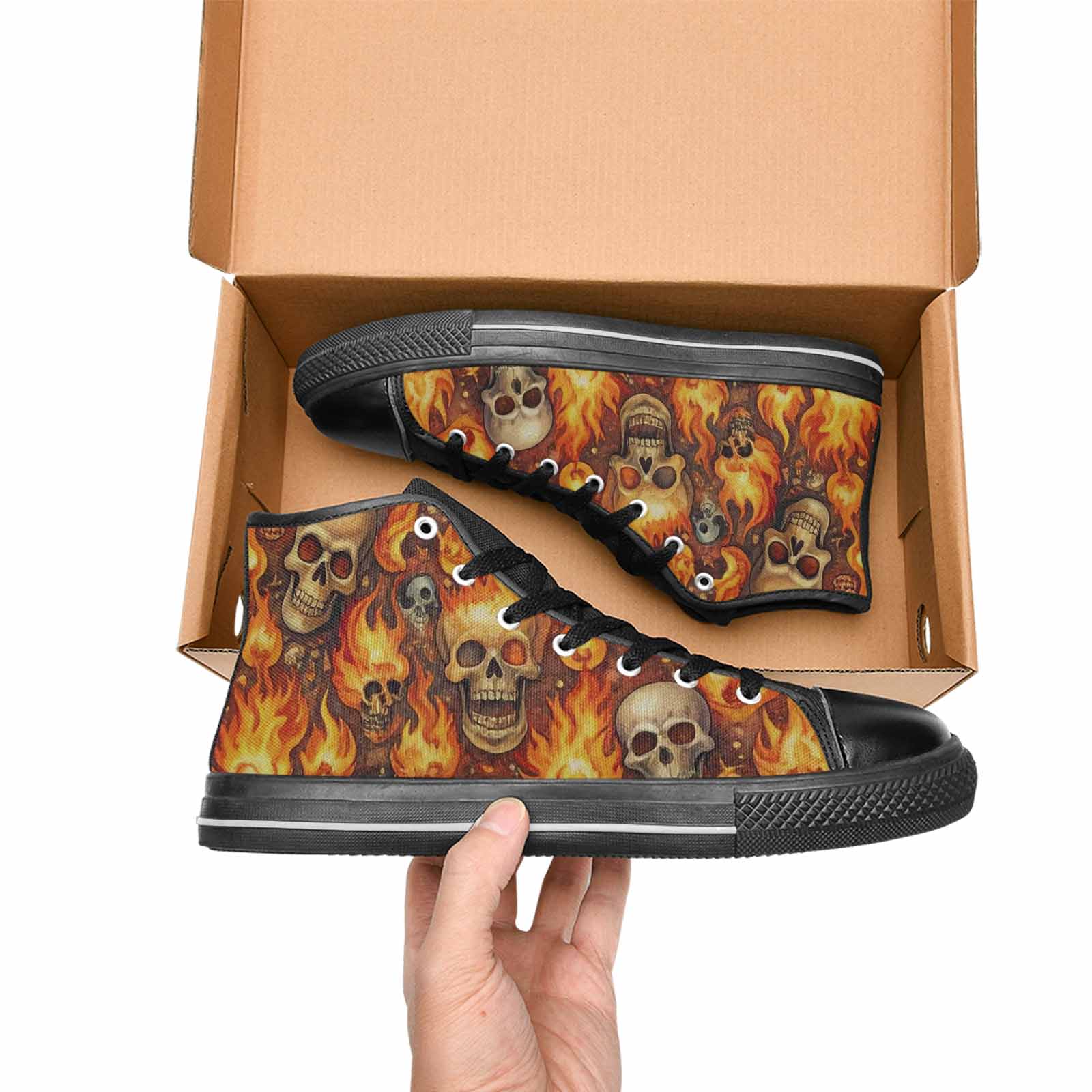 MEN'S Skulls - Flaming High Top Canvas Vivid Custom Shoes