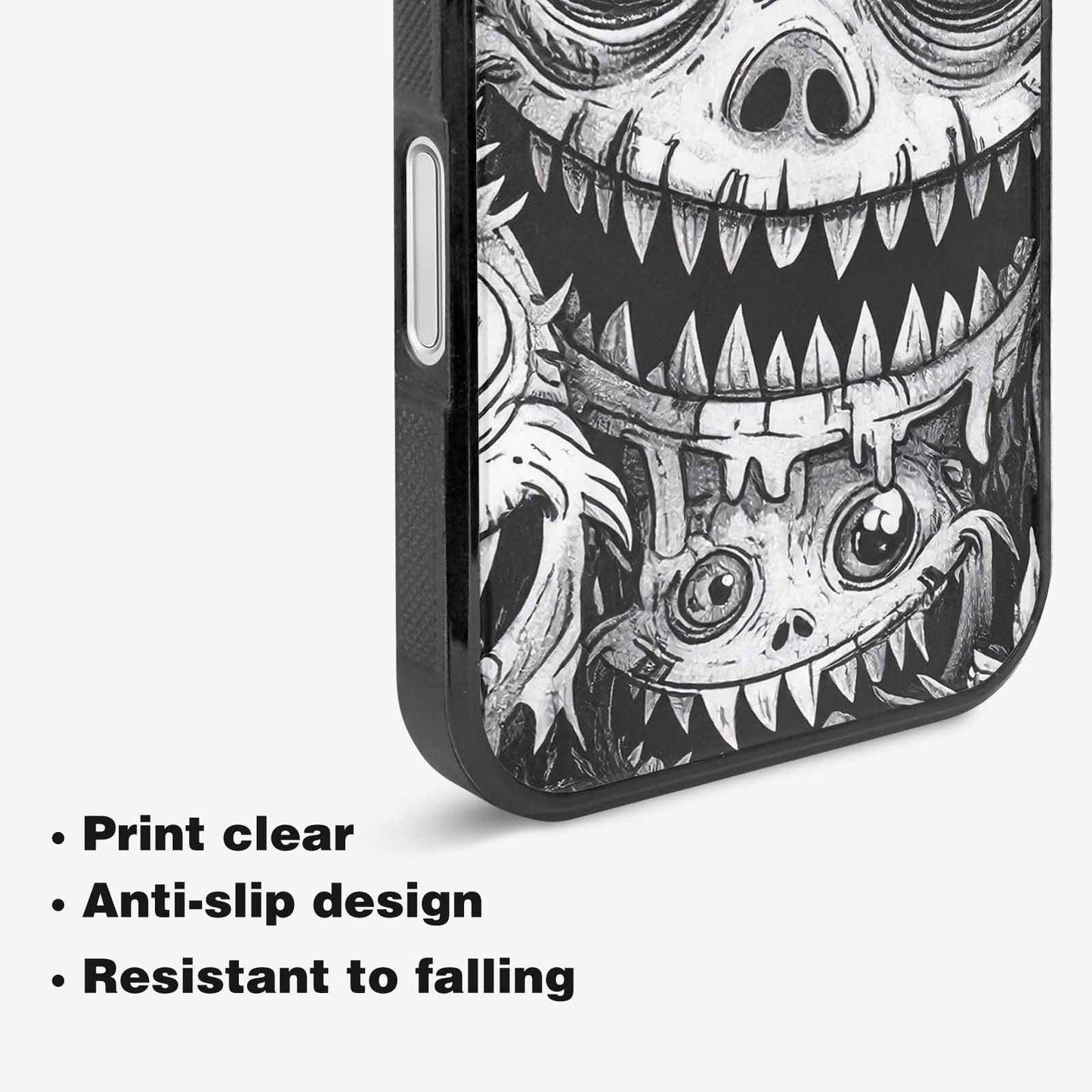 iPhone 16 Case — Black And White Monster Face Collage, Custom Printed Phone Case