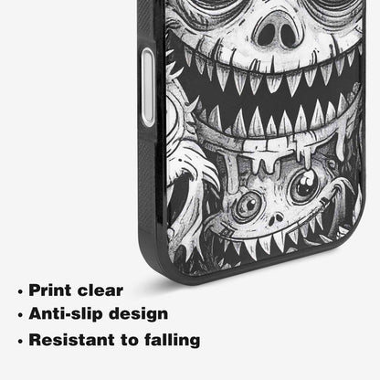 iPhone 16 Case — Black And White Monster Face Collage, Custom Printed Phone Case