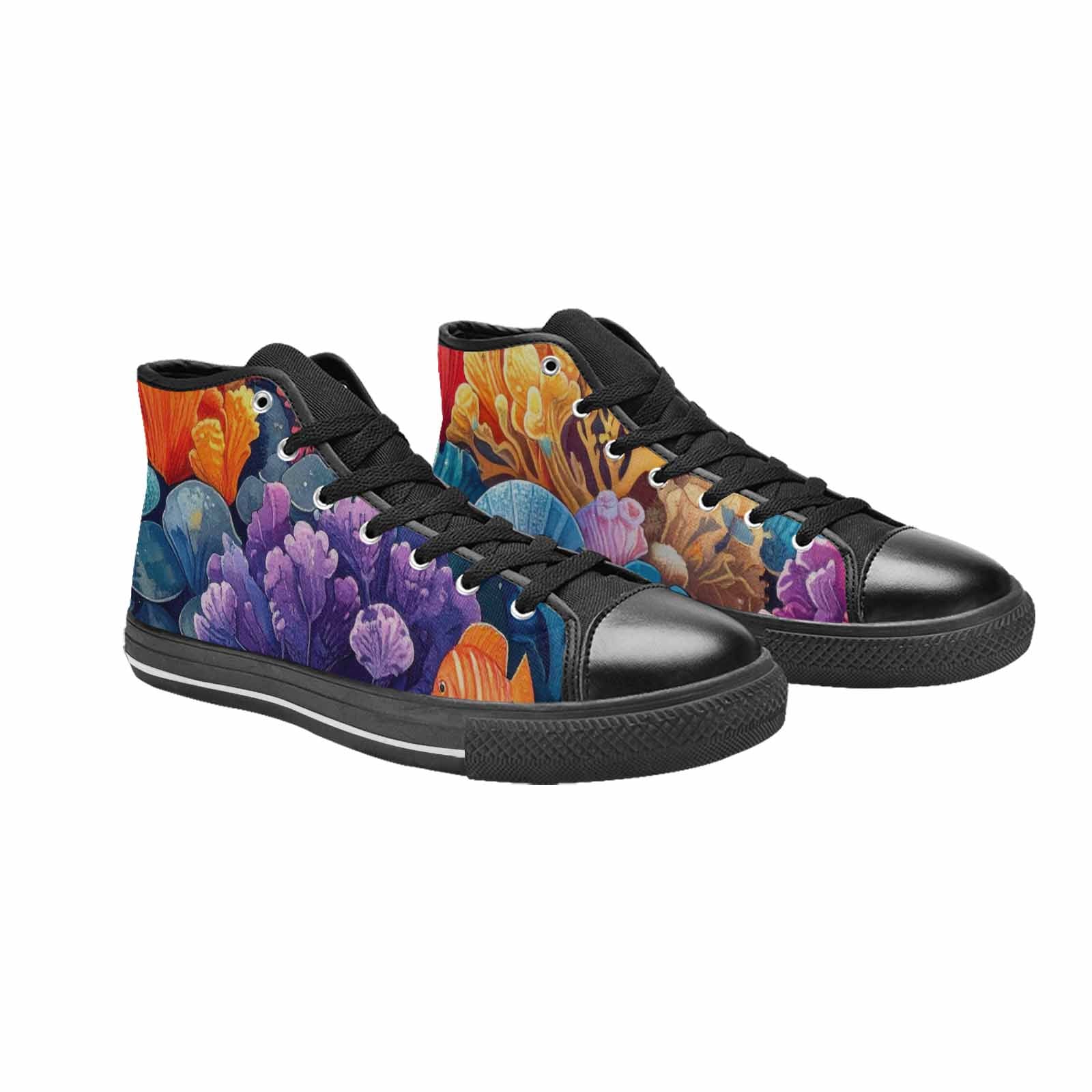 WOMEN'S Fish Scale Coral High Top Canvas Neon Fantasy Sneakers