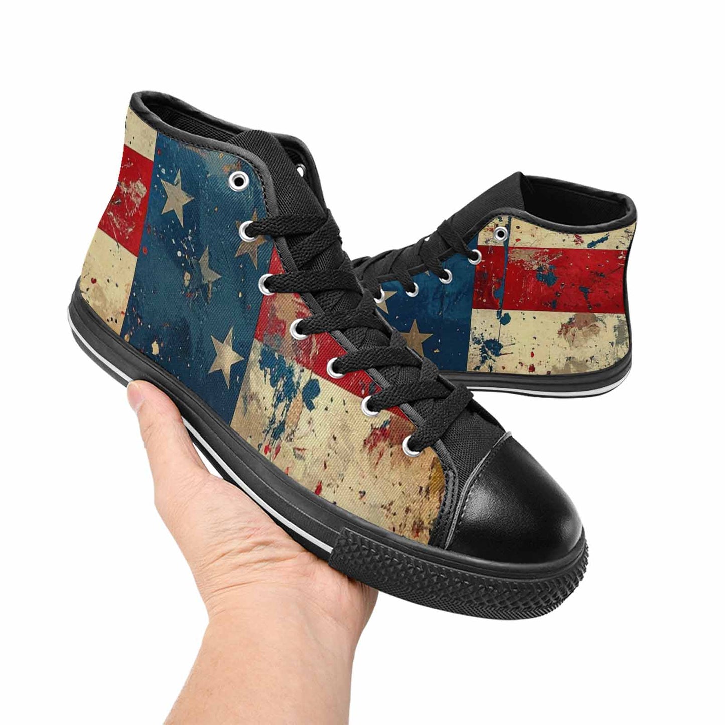 MEN'S American Flag Stars High Top Canvas Dark Academia Custom Sneakers