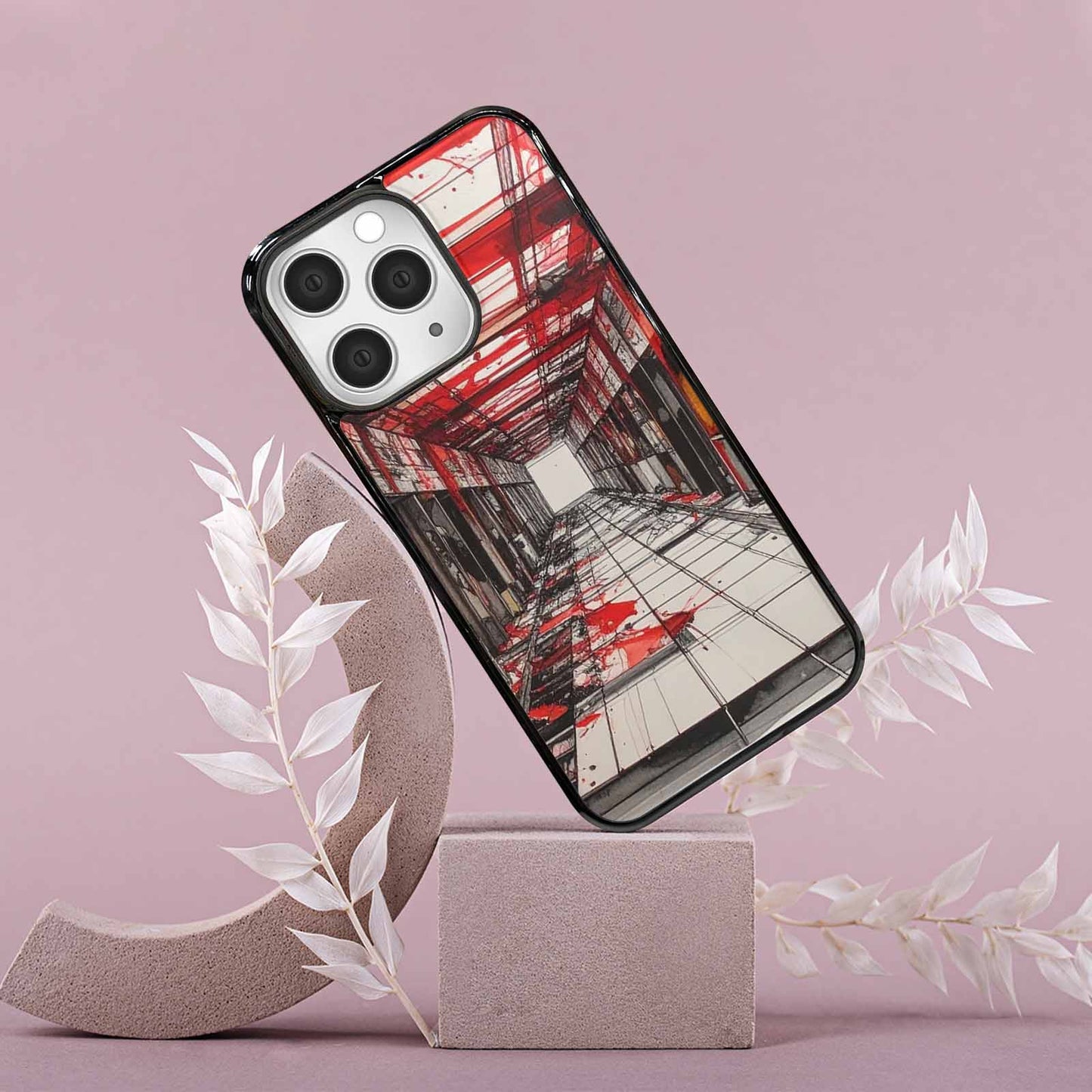 iPhone 15 Pro Max Case — Liminal Space Fragment Black Red Ink, Custom Made Phone Cover