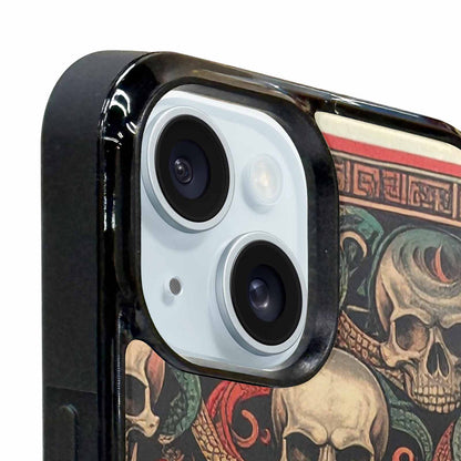 iPhone 15 Plus Case — Traditional Tattoo Style Skulls Entwined With, Custom Made Phone Cover