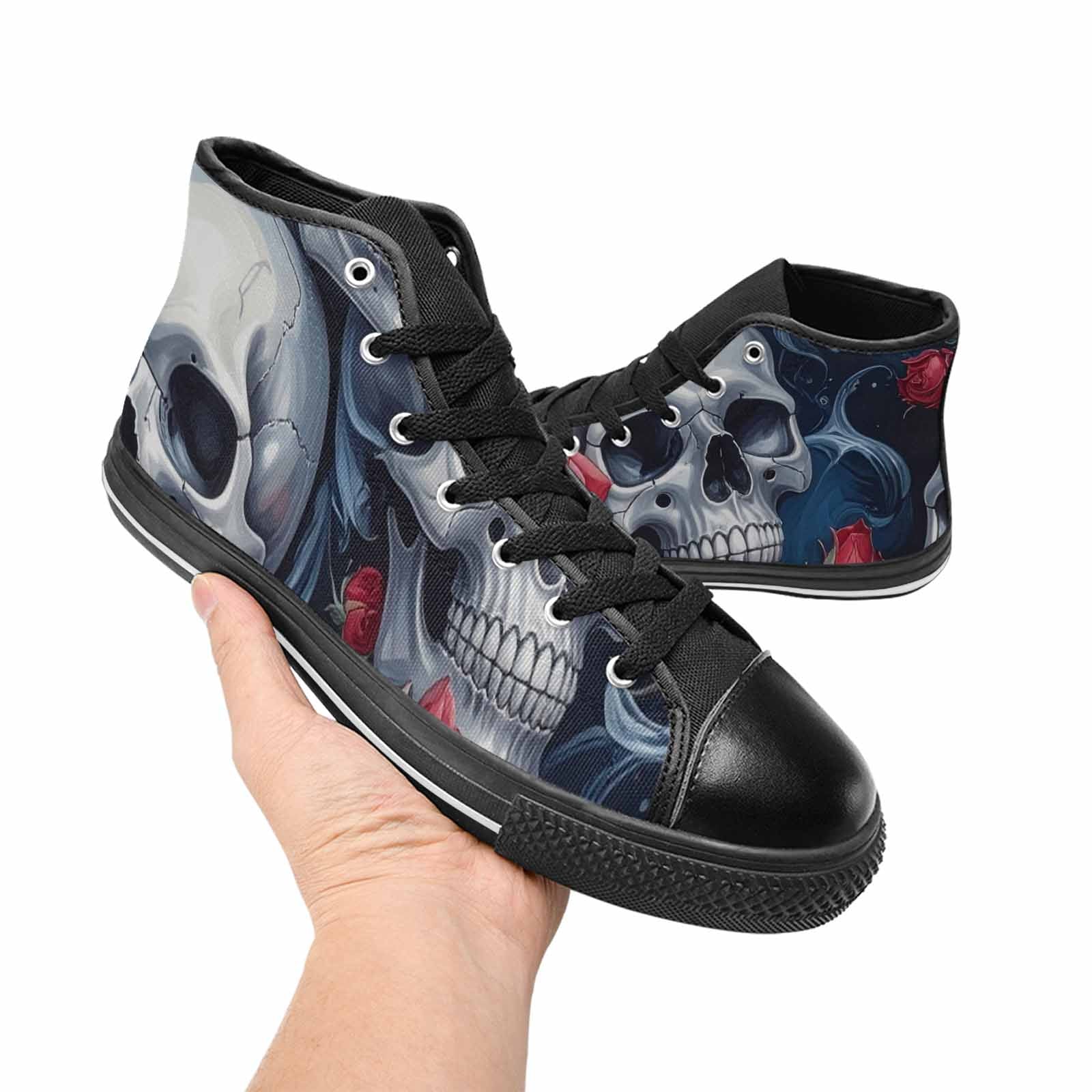 WOMEN'S Skulls Roses Chrome Airbrush High Top Canvas Vivid Sneakers