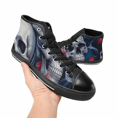 WOMEN'S Skulls Roses Chrome Airbrush High Top Canvas Vivid Sneakers