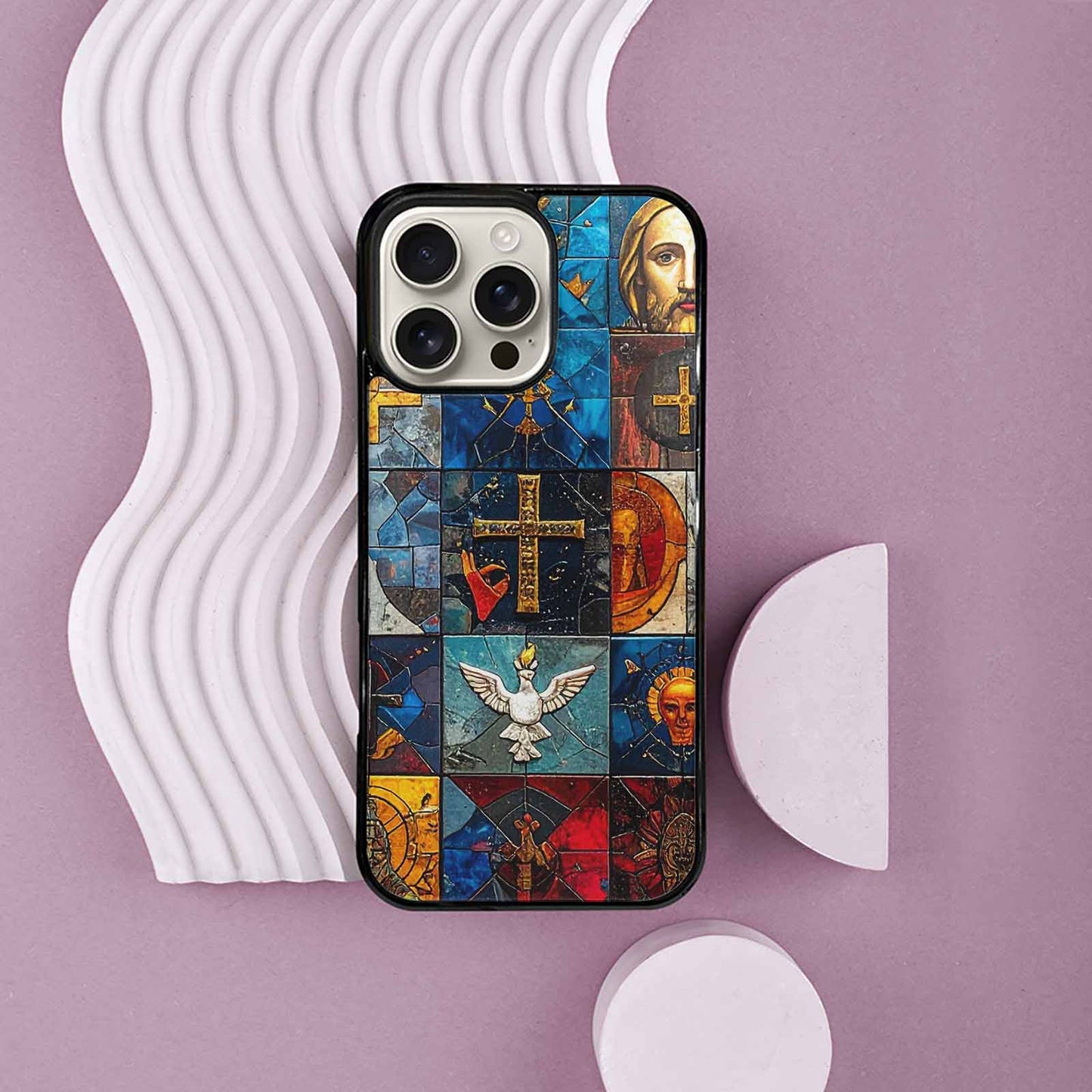 iPhone 16 Pro Max Case — Jesus Face Small Cross And Faith, Custom Phone Case