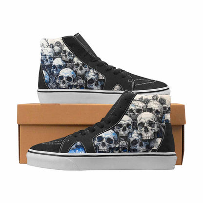WOMEN'S Skulls Black & Blue Ink High Top Canvas Unique Print Cottagecore Handmade Custom Shoes