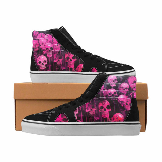 MEN'S Skulls Neon Pink Glow High Top Canvas One Of A Kind Wallpaper Art Original Art Sneakers