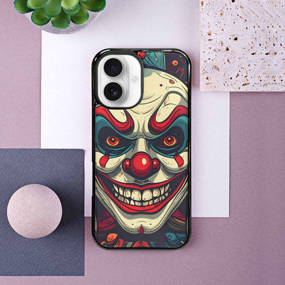 iPhone 16 Case — Evil Circus Heads Faces Overlapping Patterns, Custom Art Phone Cover