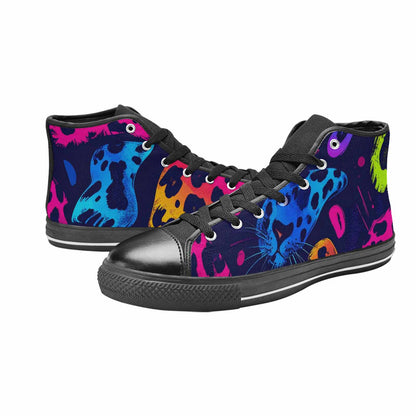 MEN'S Leopard Print Neon High Top Canvas Wallpaper Art Custom Shoes