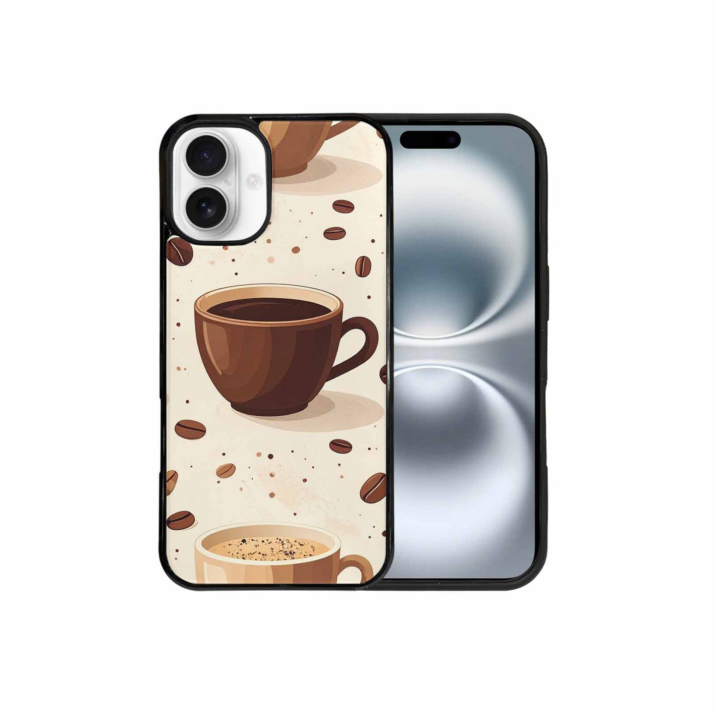iPhone 16 Plus Case — Coffee Cup And Bean Pattern Seamless, Custom Printed Phone Case