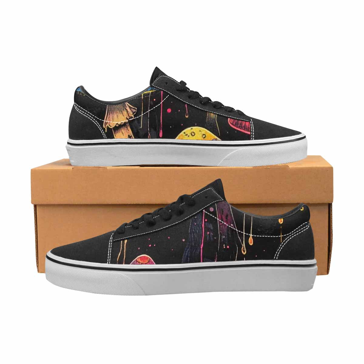 WOMEN'S Rainbow Drip Mushrooms Lace-Up Canvas Neon Fantasy Custom Shoes