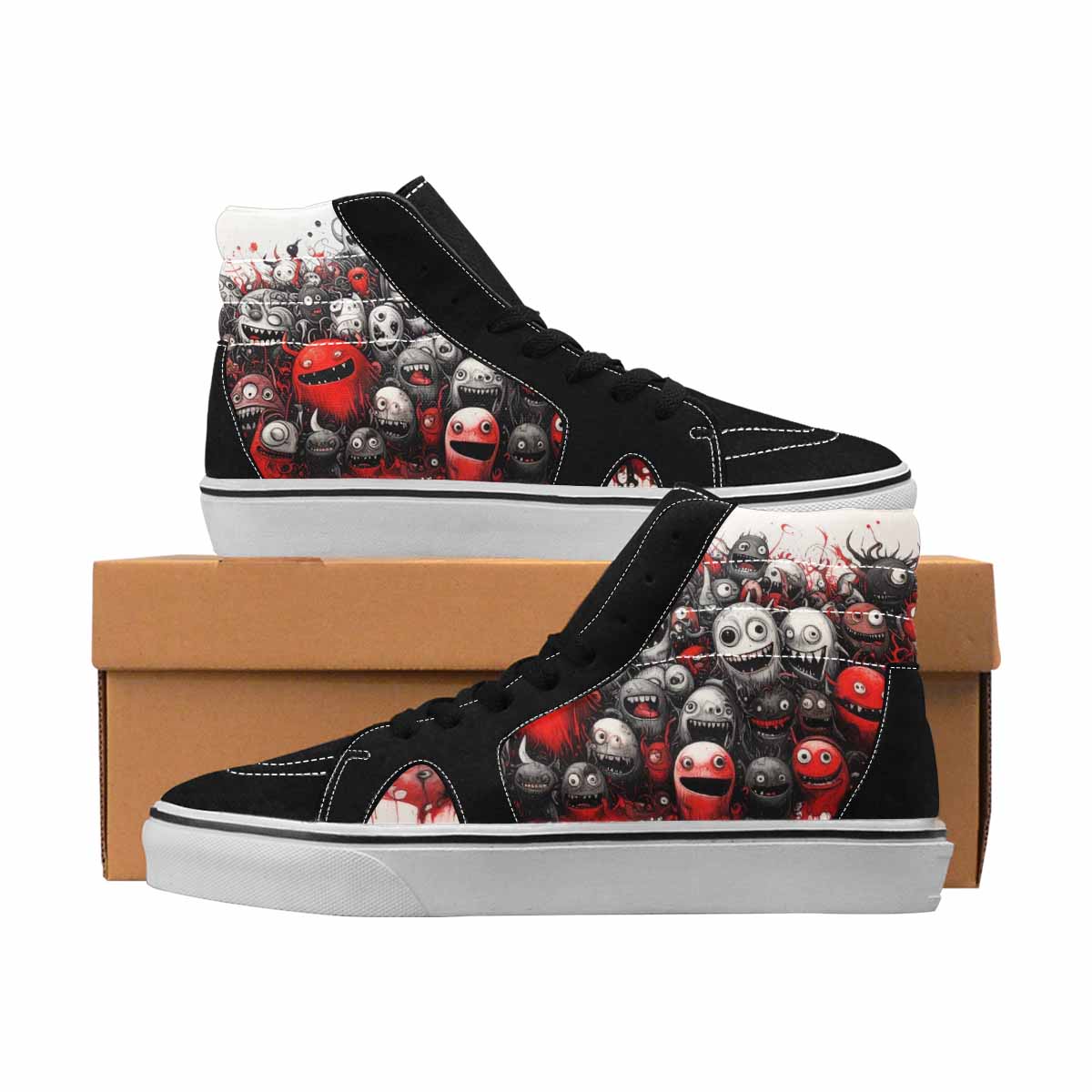 MEN'S Monsters Black & Red Ink High Top Canvas Boutique Y2K Customized Sneakers