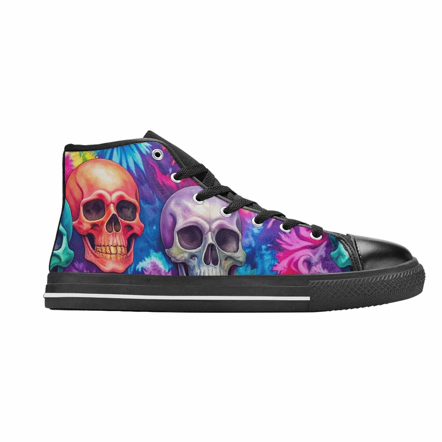 MEN'S Tie Dye Skulls Print High Top Canvas Neon Fantasy Custom Shoes
