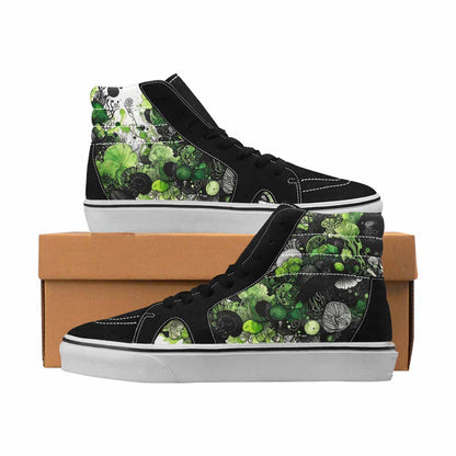 MEN'S Sea Creatures Black & Green Ink High Top Canvas Artist-designed Dark Academia Sneakers