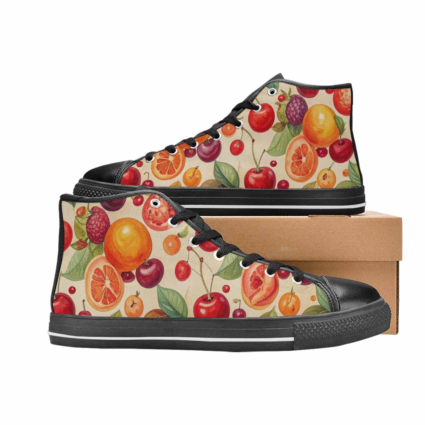 WOMEN'S Cherry Fruit Print High Top Canvas Cottagecore Shoes