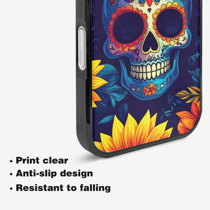 iPhone 16 Plus Case — Sunflower Skulls Print, Custom Phone Case