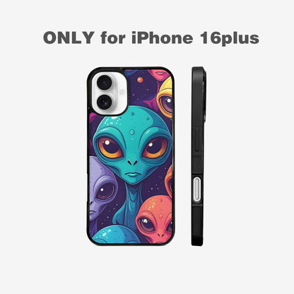 iPhone 16 Plus Case — Alien Ufo Cartoon Art Pattern Groovy, Custom Art Phone Cover
