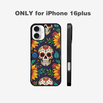 iPhone 16 Plus Case — Sunflowers Hundreds Of Skulls Art Seamless, Unique Phone Case Design