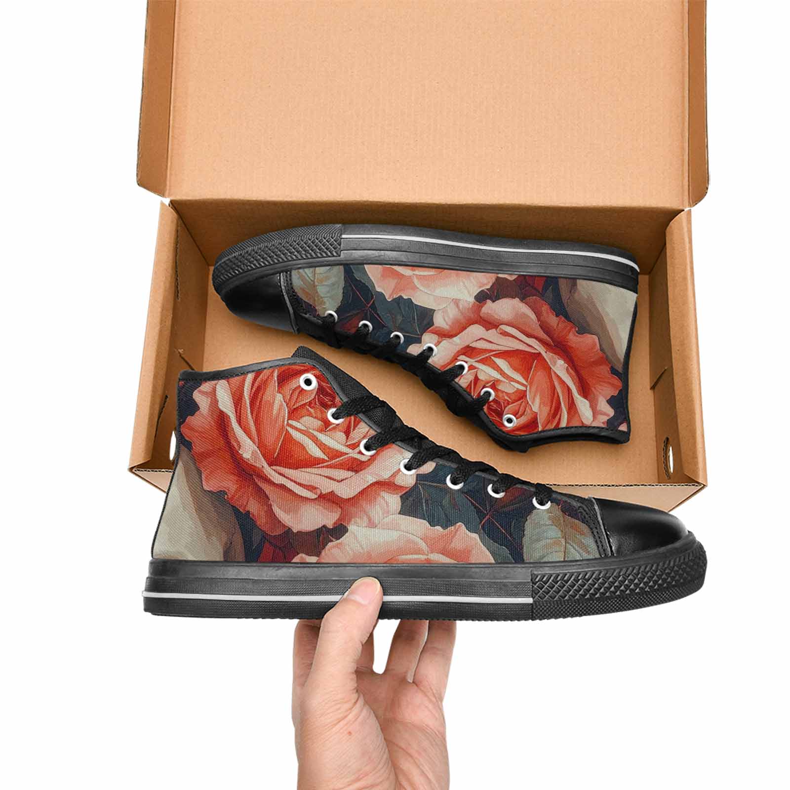 MEN'S Skulls Roses Soft Airbrush High Top Canvas Y2K Custom Sneakers