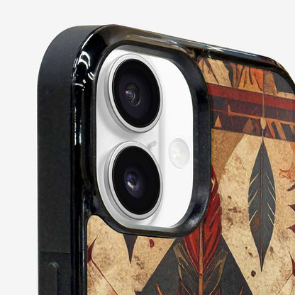 iPhone 16 Plus Case — Native American Geometric Pattern Arrows Feathers, Custom Print Case Cover