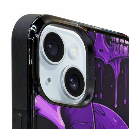iPhone 15 Plus Case — Monochrome Purple Skeletons Neon Drip Melting, Custom Printed Phone Case