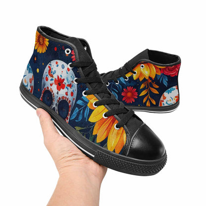 WOMEN'S Sunflower Skulls Print High Top Canvas Y2K Custom Sneakers