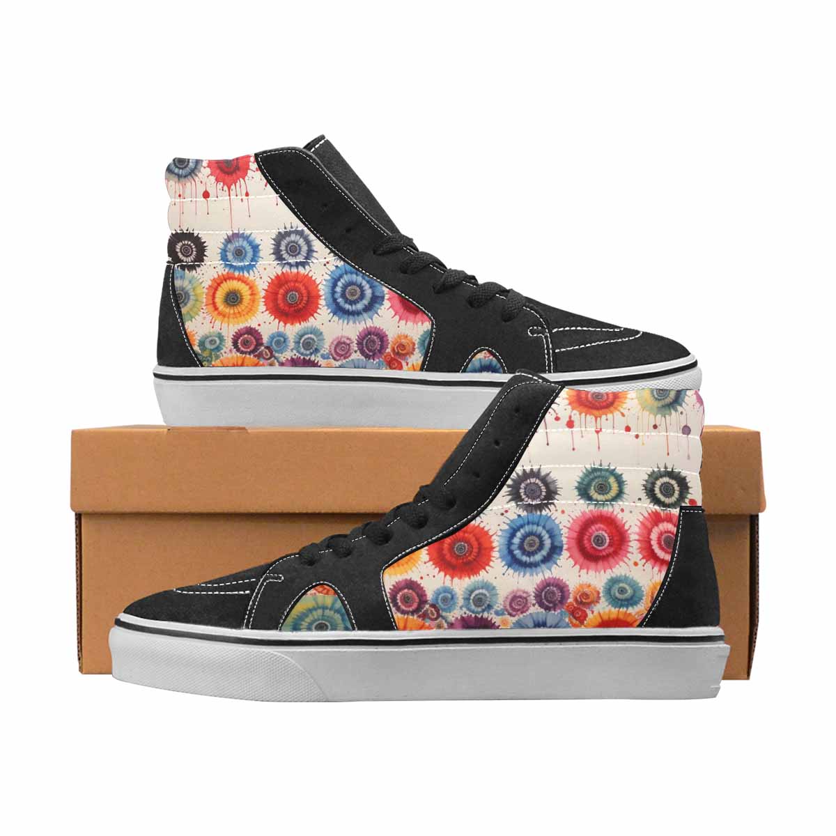 WOMEN'S Tie Dye Black & Red Ink High Top Canvas Artist-designed Vivid Custom Kicks