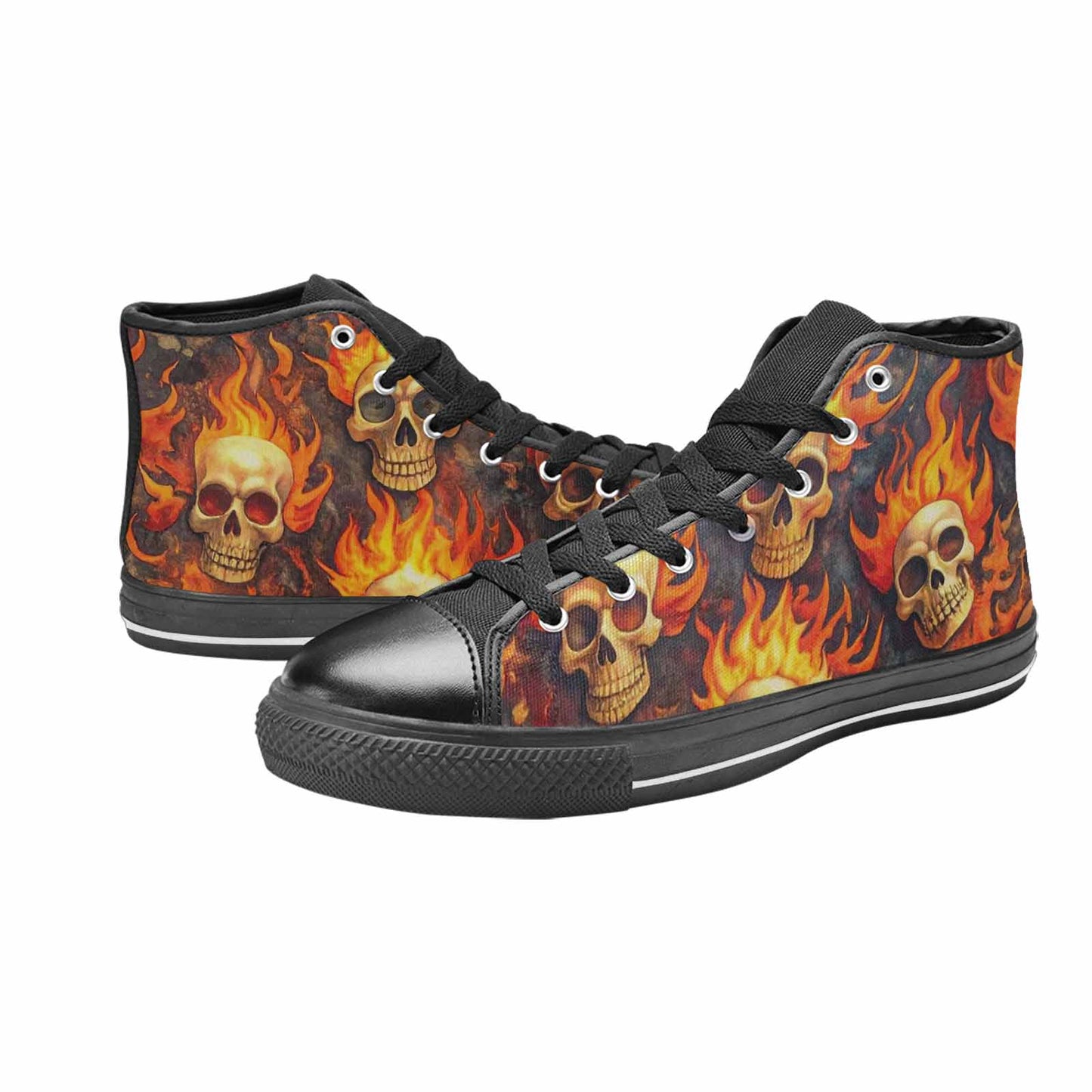 MEN'S Skulls - Flaming High Top Canvas Vibrant Chaos Custom Shoes