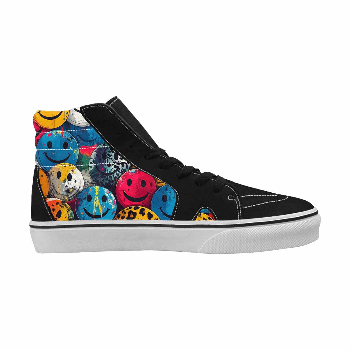 MEN'S Smiley Faces High Top Canvas Vibrant Chaos Custom Sneakers