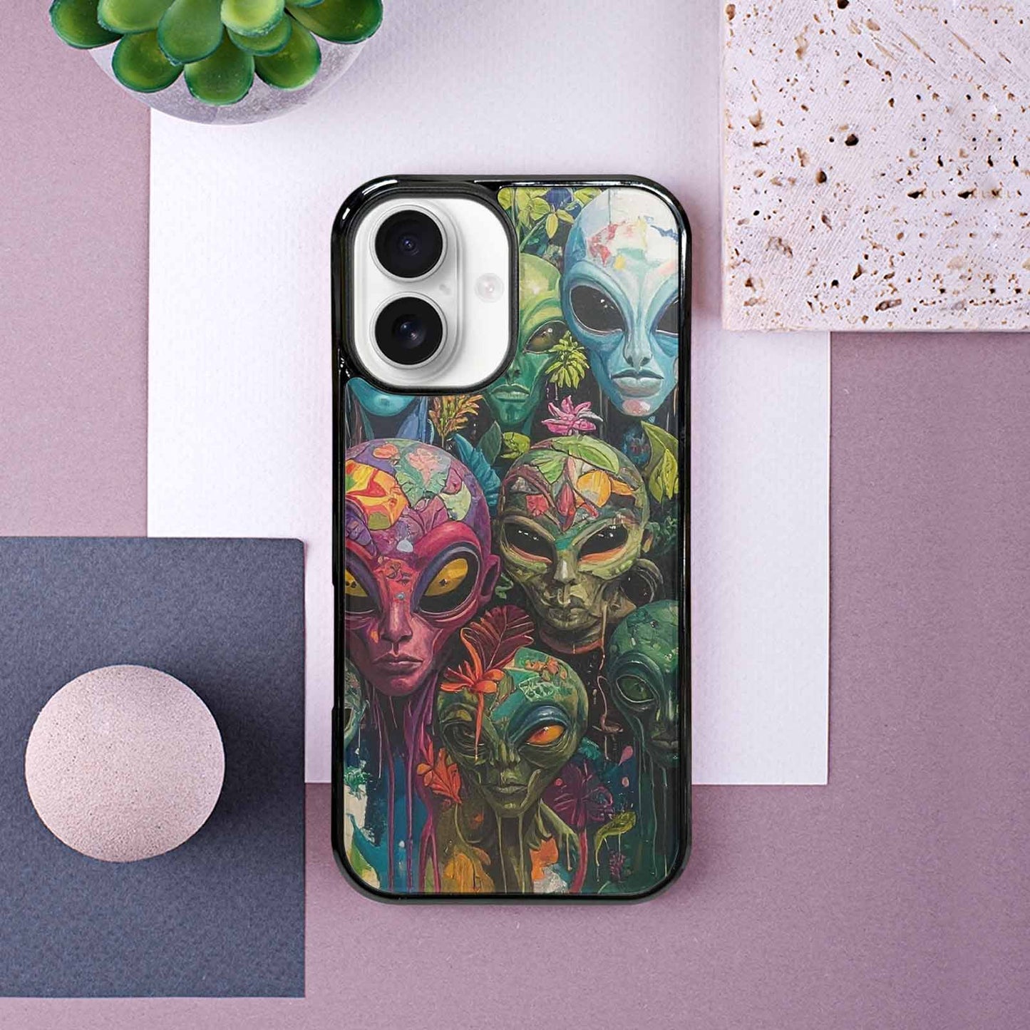 iPhone 16 Case — Aliens Pattern Hundreds Of Sma Cbj, Custom Printed Phone Case