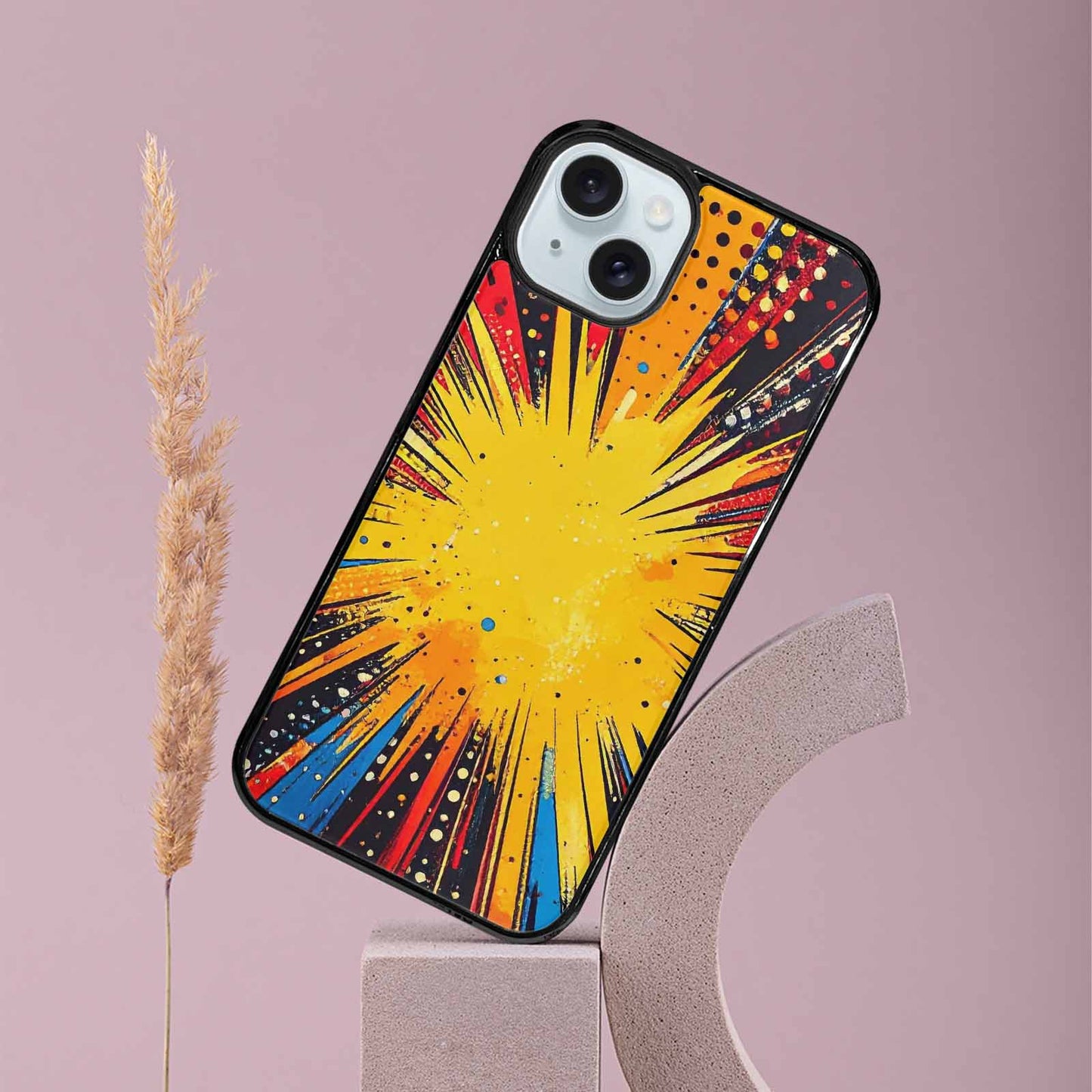 iPhone 15 Plus Case — Comic Halftone Comic Bursts Pattern Hundreds, Custom Designed Case Cover
