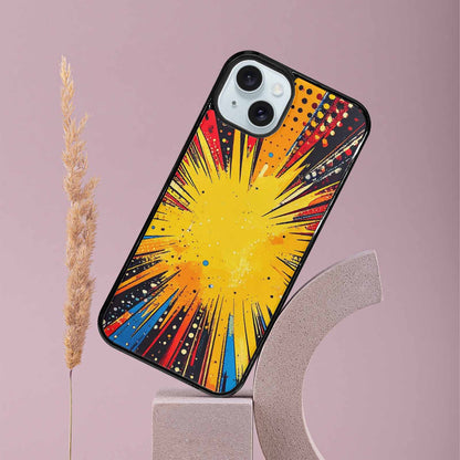 iPhone 15 Plus Case — Comic Halftone Comic Bursts Pattern Hundreds, Custom Designed Case Cover