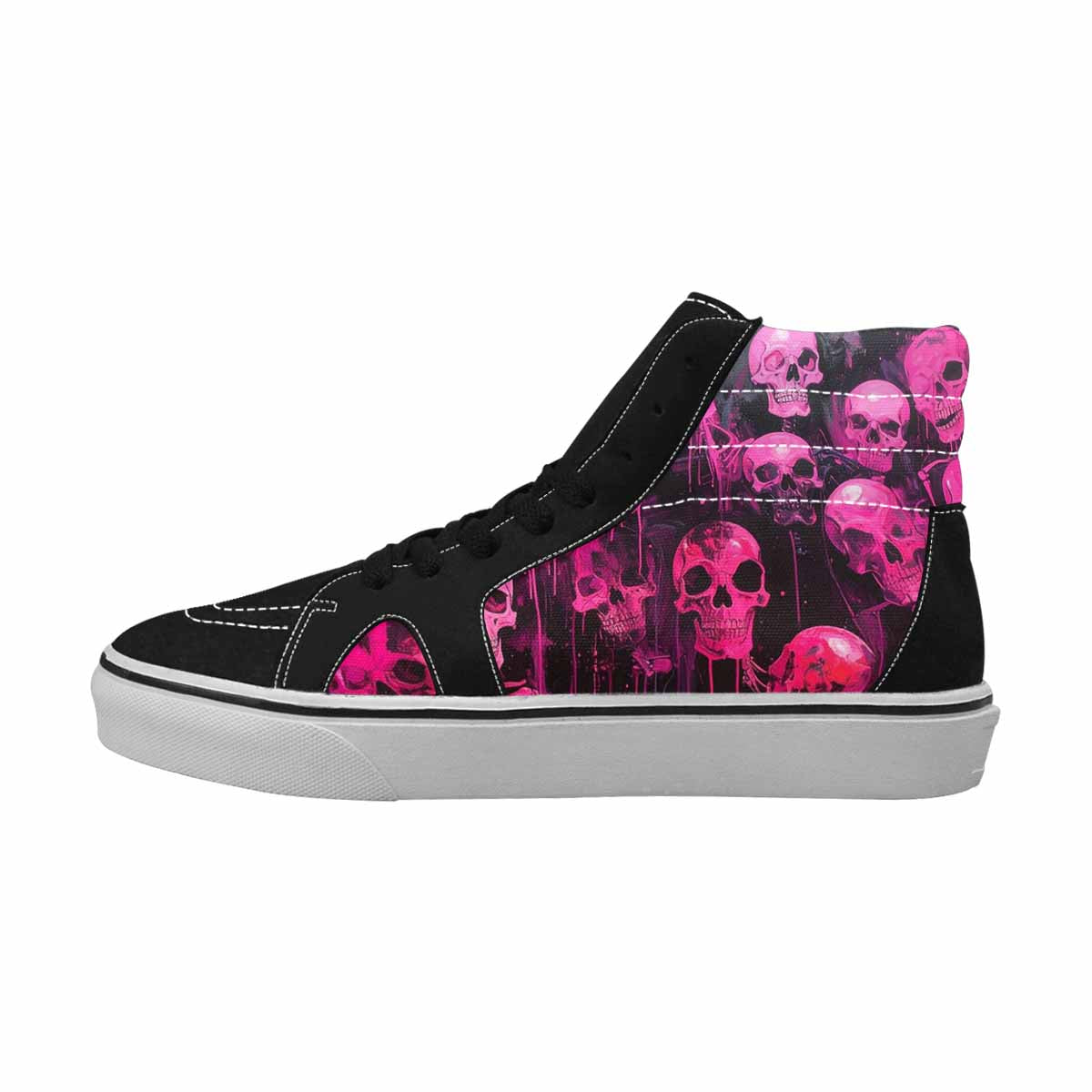 MEN'S Skeletons  Neon Pink High Top Canvas Vibrant Chaos Custom Sneakers