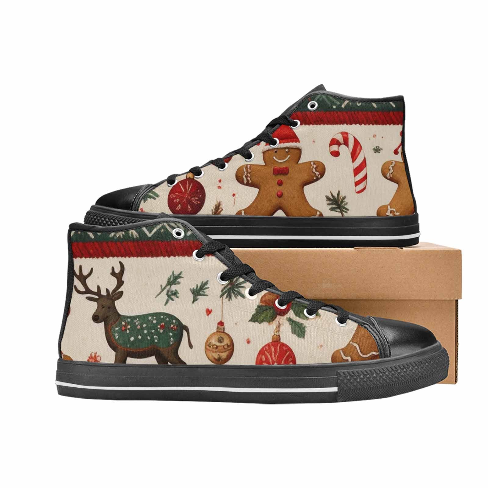 WOMEN'S Christmas Holly Snowflake High Top Canvas Dark Academia Custom Sneakers