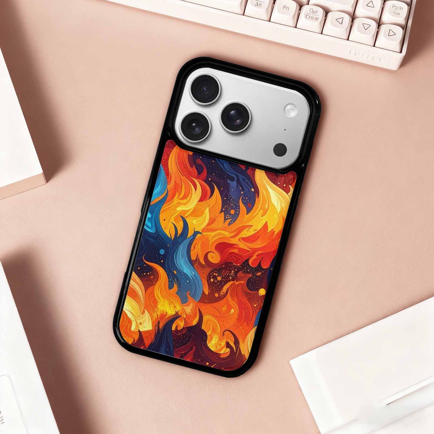 iPhone 17 Pro Case — Small Fire Flame Pattern Randomly Original, Custom Printed Phone Case