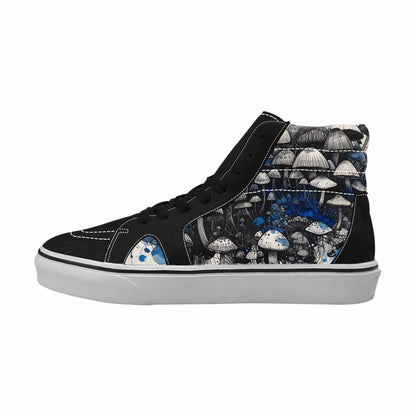 MEN'S Mushrooms Black & Blue Ink High Top Canvas Bold Print Dark Academia Custom Canvas Shoes